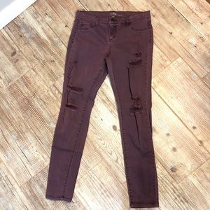 Distressed burgundy SOHO Leggings